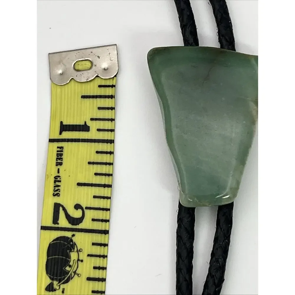 Green Aventurine Gemstone Slider Tie Braided Black Cord and Polished Stone 36